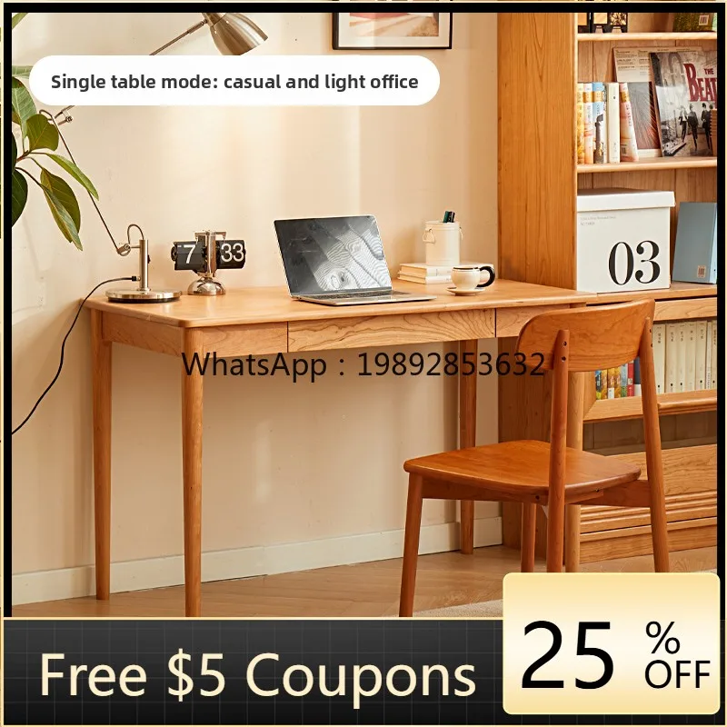 

YFY Solid Wood Study Home Multi-Functional Cherry Wood Bookshelf Integrated Computer Desk