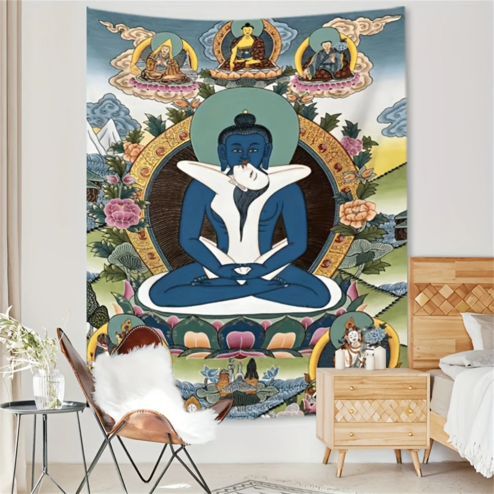 Tantric Yab-Yum Wall Tapestry Tibetan Buddha Thangka Spiritual Mandala Poster Wall Hanging Enlightenment Meditation Room Decor