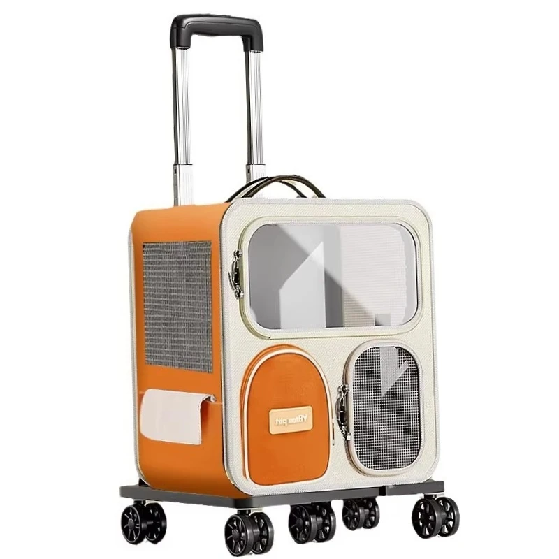 

Oxford Cloth Pet Trolley Case Large Capacity Portable Cat Dog Carrier Fashion Multi-Cat Travel Luggage Box with Solid Pattern