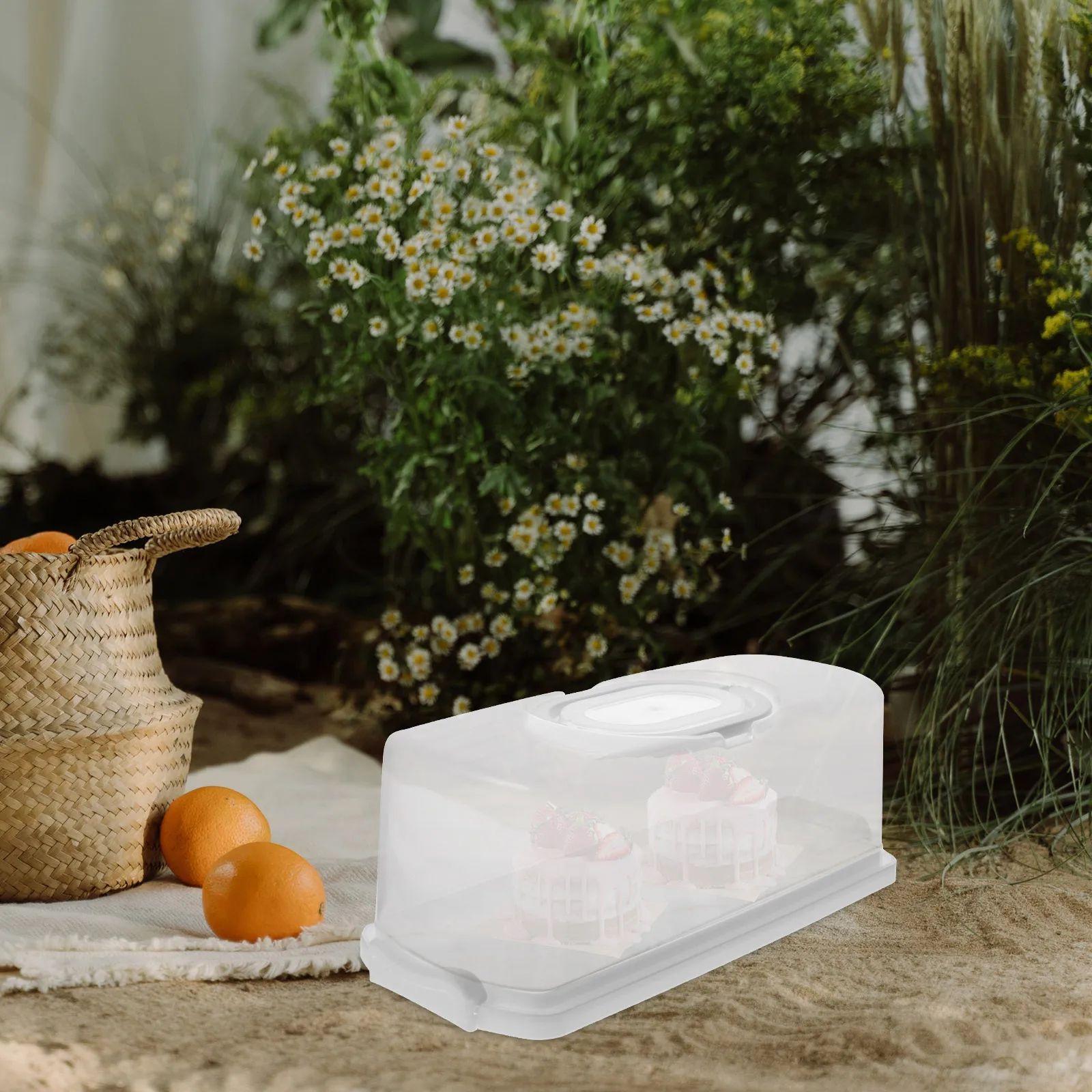 

Rectangular Toast Box Portable Bread Container Cake Storage Airtight PP Handheld Outdoor Carrier Long Strip White