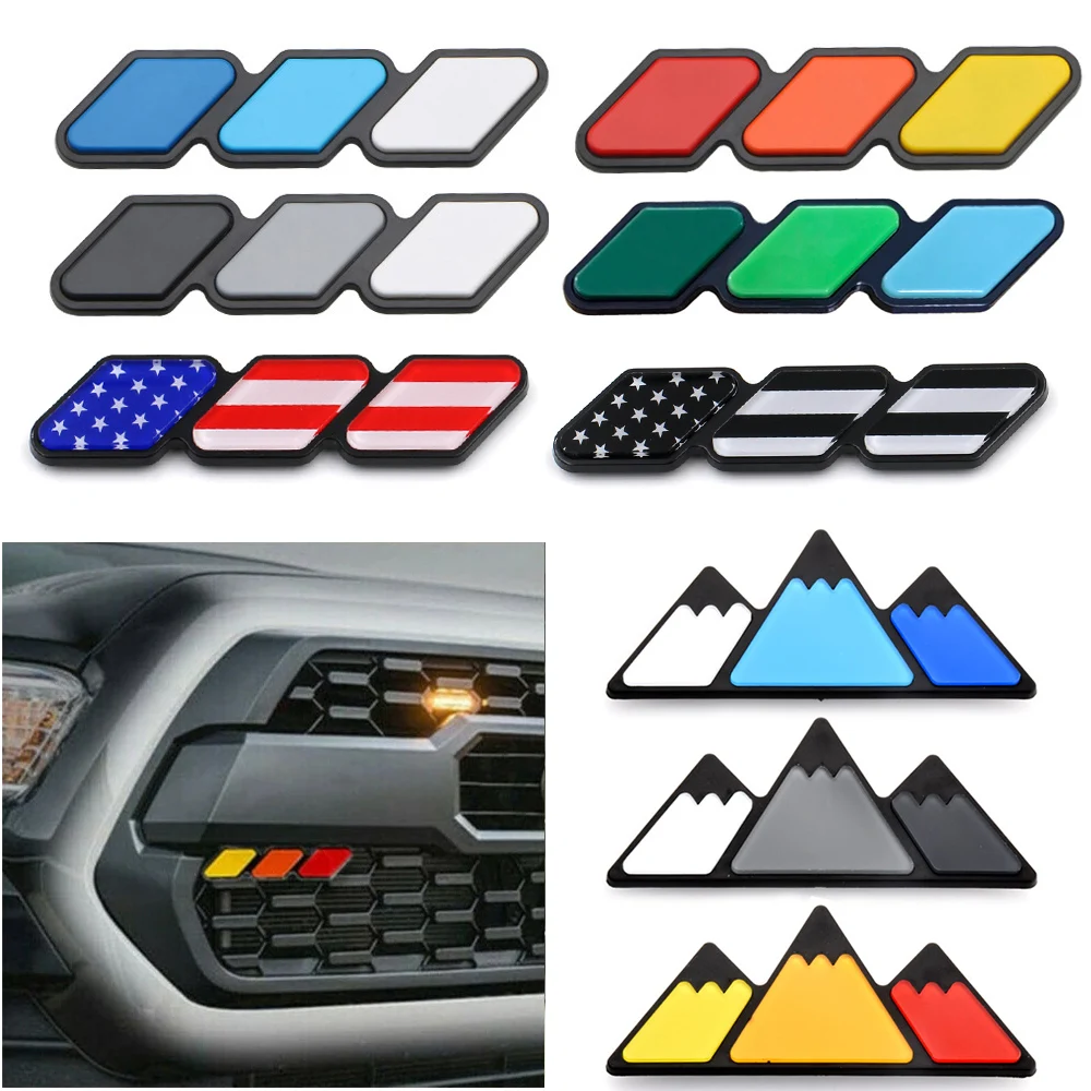 

3 Tri Colors Grille Badge Emblem For Toyota TRD Tacoma Tundra 4Runner Highlande Rav4 Strip Of Air Inlet Logo Auto Accessories