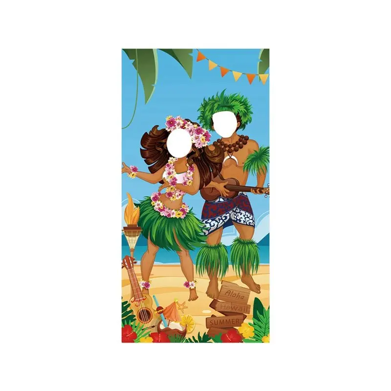 PHFU-2X Luau Couple Photo Door Banner Hawaiian Party Decorations Luau Photo Propsaloha Banner 71 X 35.5 Inch