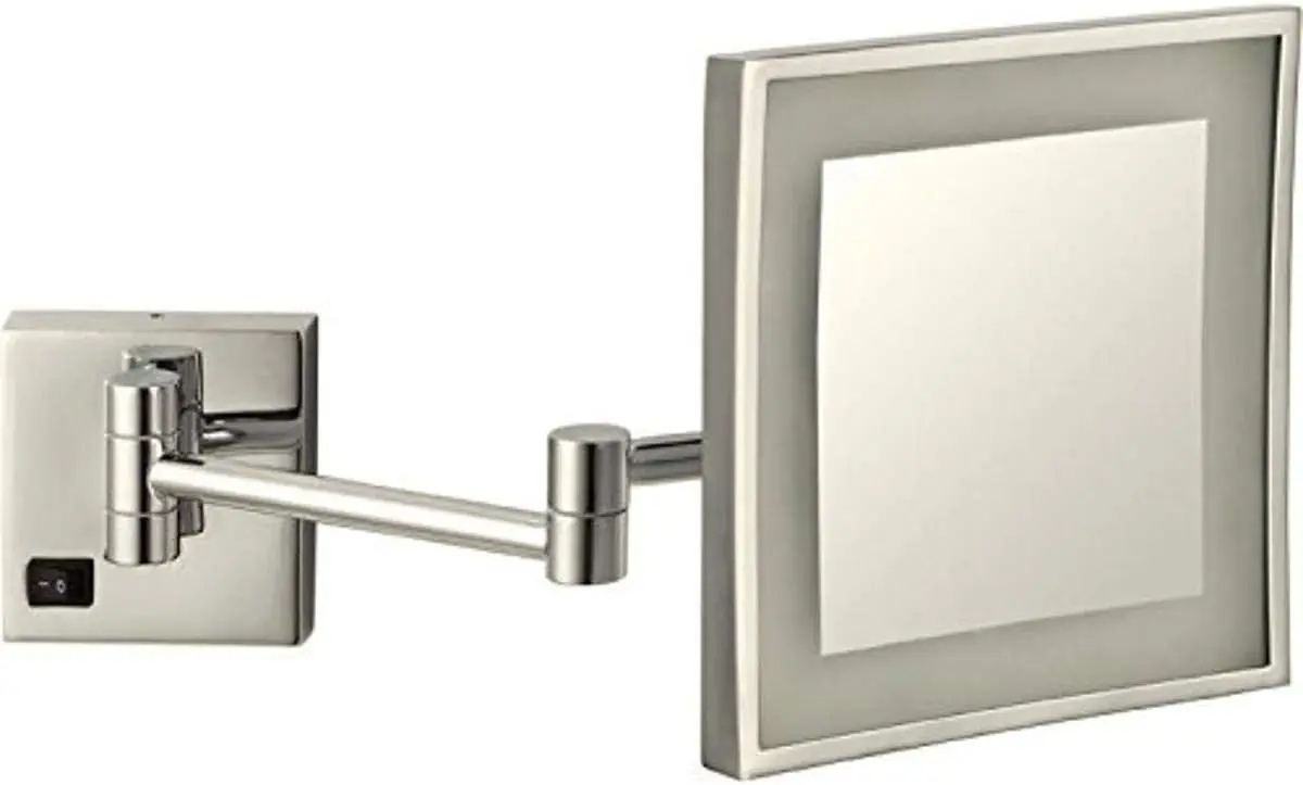 

Glimmer Square Wall Mounted LED 5x Magnification Makeup Mirror, Satin Nickel