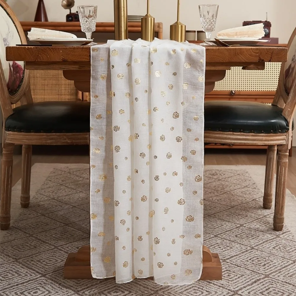 Event Table Decoration Light Luxury Rose Gauze Tablecloth Soft Exquisite Sheer Tablecloth Stain Resistant Table Flag Wedding