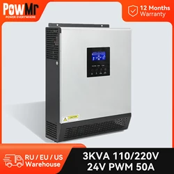 PowMr 3KVA Solar Inverter 110V 220V Hybrid Inverter 24V Pure Sine Wave Converter