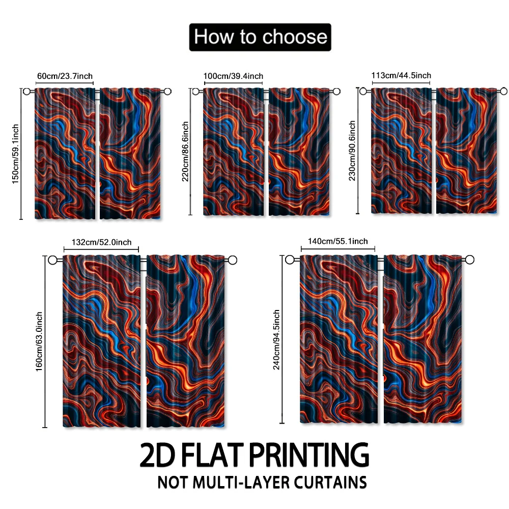 Abstract Red Blue Liquid Swirl Curtain, Modern Art Wave Pattern Drape, Colorful Fluid Design Window Treatment for Living Room