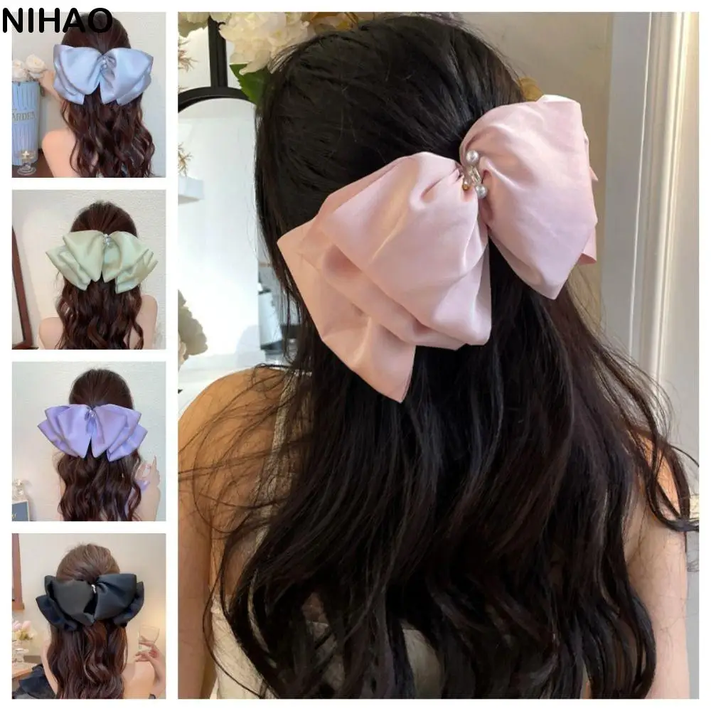 

Hairpin Oversized Bow Hair Clips Rhinestone Multi-layer Crystal Headwear Korean Style Exquisite Pearl Ribbon Barrettes Gift