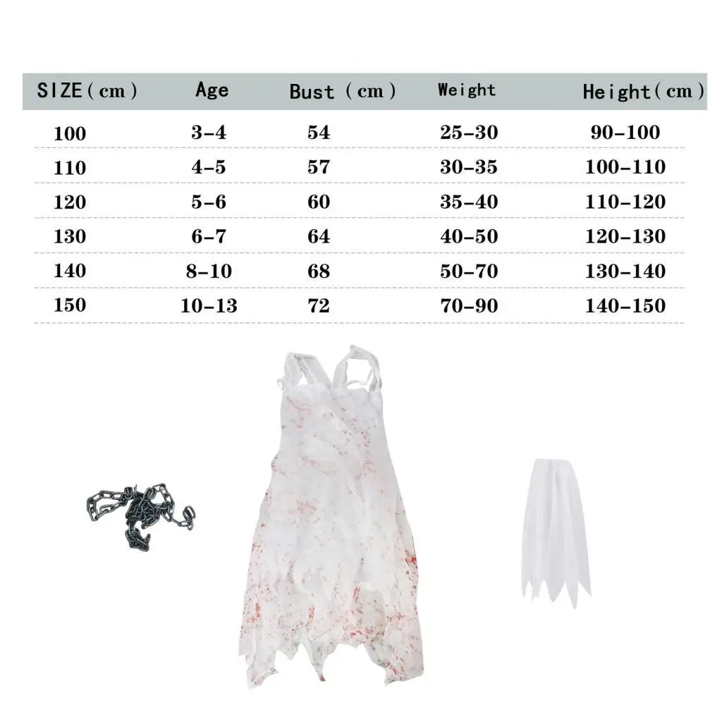 Scary Girls Halloween Costume Lightweight Sleeveless Tutu Dress with Chain Decorative Headband Festival Apparel for Cosplay