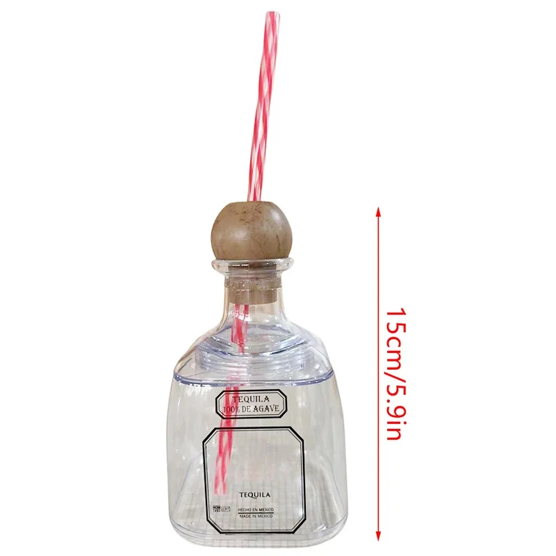 375ml Tequila Bottles Empty For Drinks Reusable Cups With Straw Hole Plastic Mini Patron Tequila Bottles Liquor Bottle Cups