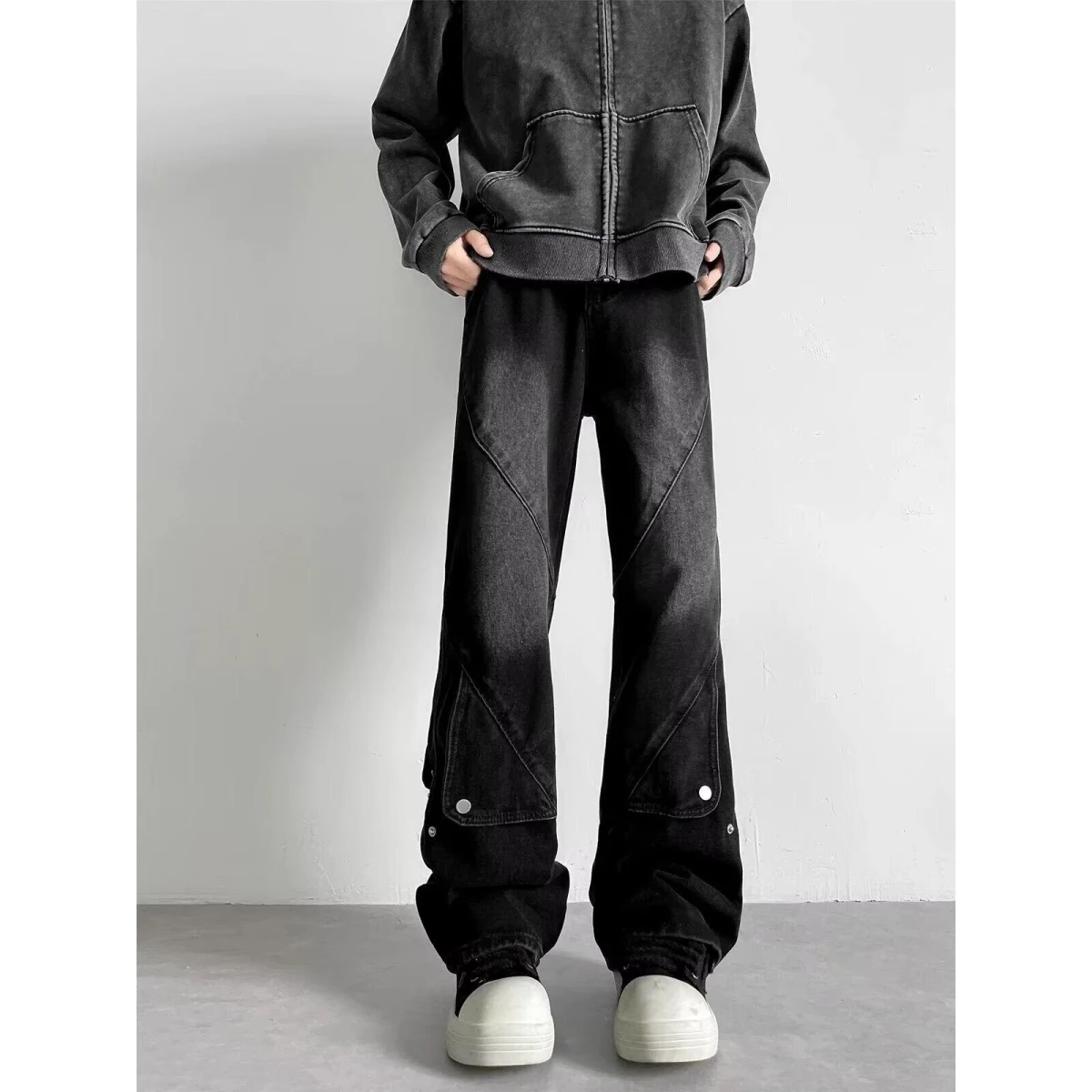 

Мужские джинсы Bla Bell Bot Workwear: прямые, свободные, в американском уличном стиле, модный бренд Haome, с дизайном в стиле пэчворк