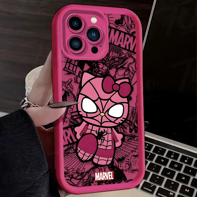 Funda de teléfono Spiders Man Cute Hello Kitty para IPhone 16 15 14 13 12 11 Pro Max Mini XR XS X 7 8 Plus, funda trasera suave de TPU