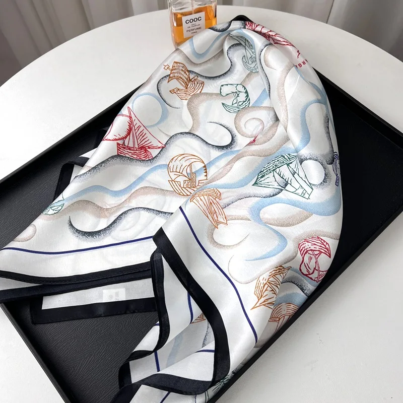 100% Mulberry Silk Scarf New Spring Summer Double Sided Floral Print Square Scarf Shawl Women
