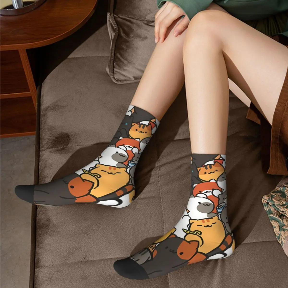 Neko Atsume-Calcetines estampados para hombre y mujer, medias de verano