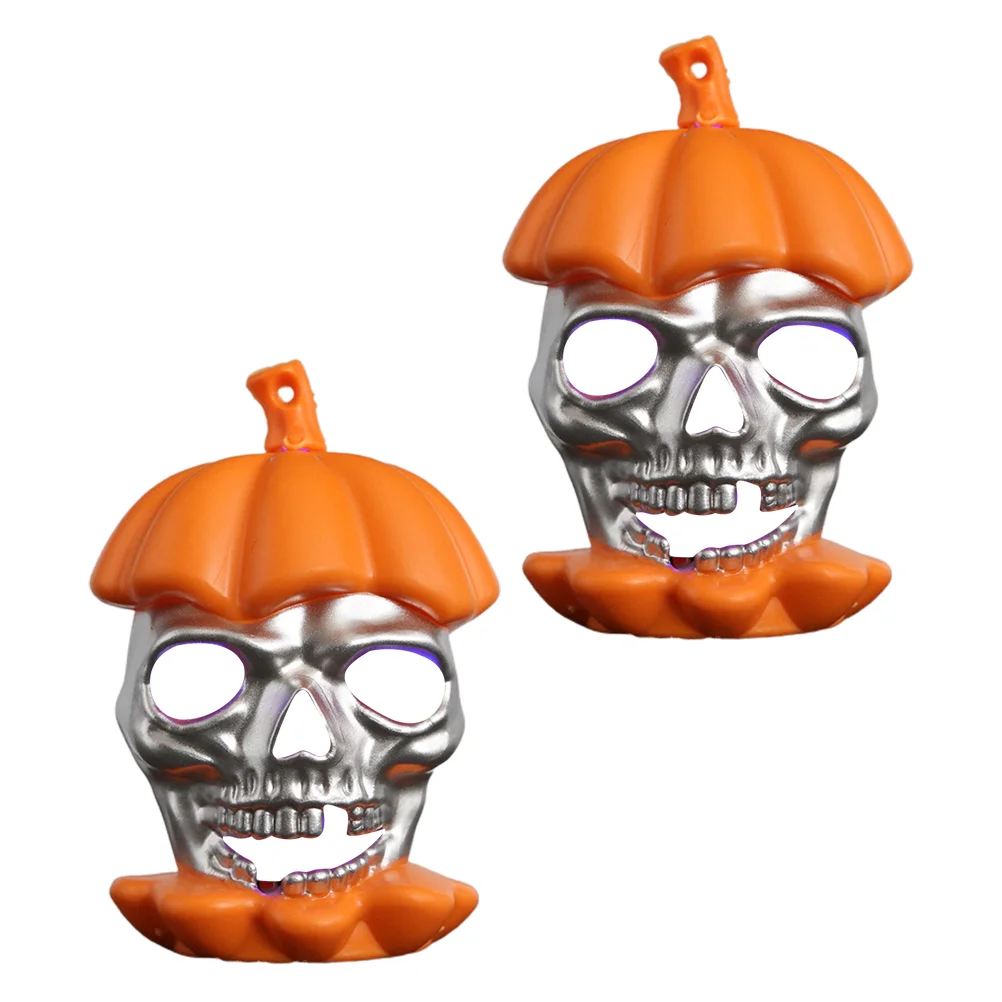 2pcs Halloween Themed Design Hollow Skull Head Pumpkin LED Night Light Halloween Decor Lamp Halloween Supplies (Orange)