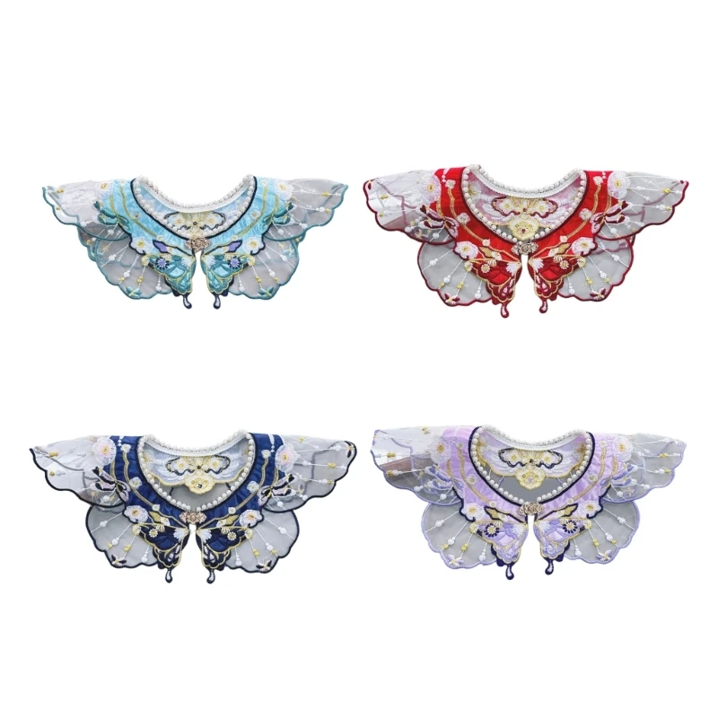 

A2ES Detachable Shawl False Floral Yunjian Embroidery Pearls Collar Wrap Hanfu Shawl