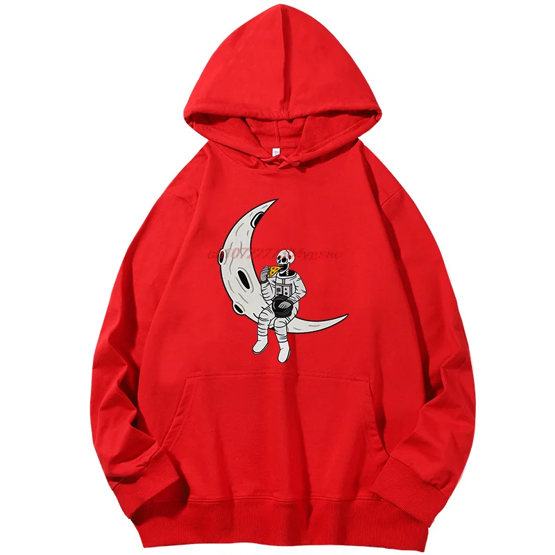 مضحك رائد الفضاء الهيكل العظمي تناول البيتزا على القمر مضحك الجرافيك قمصان سويت شيرت بقلنسوة القطن ربيع الخريف للجنسين البلوز هوديس