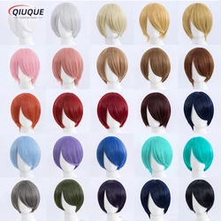 High Quality 30CM Synthetic Short Cosplay Wig Multi Colors Anime Ombre Heat Resistant Synthetic Hair Halloween Wigs + Wig Cap