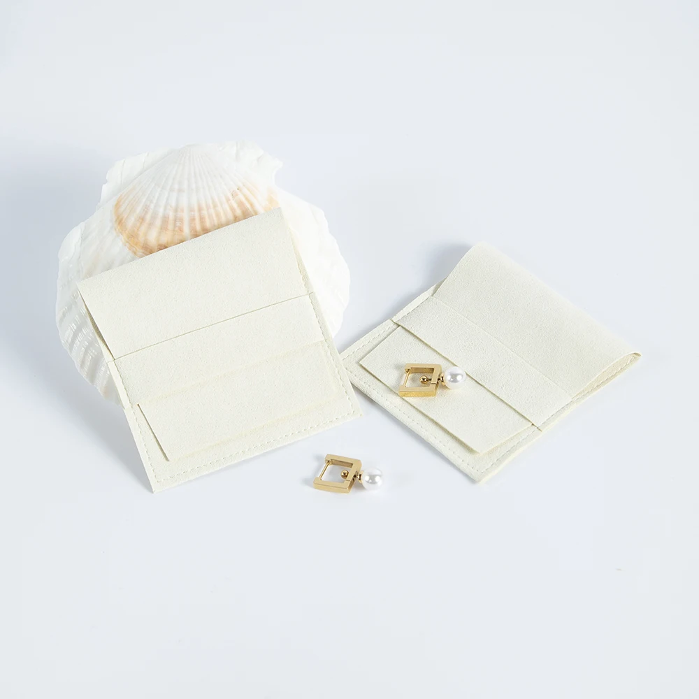 Beige Ivory Microfiber Jewelry Pouches Small Business Organizer Packaging Ring Earings Wedding Favors For Guests Party Gift Bag