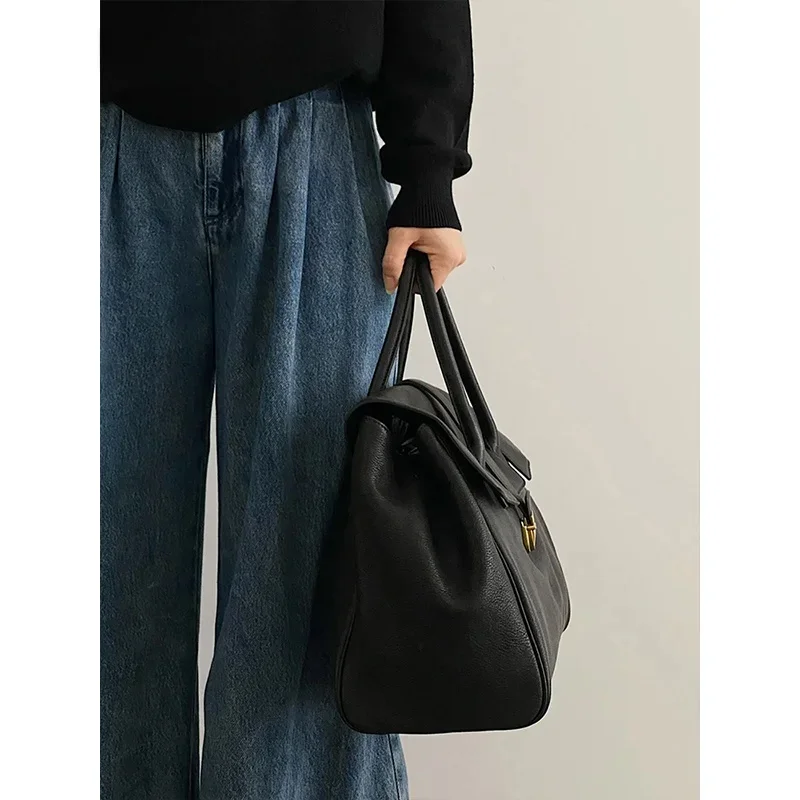 

Large Capaci PU Leather Handheld Briease Women's New Sle Commuter Tote Bag Retro Busin Bag Casual Handbag