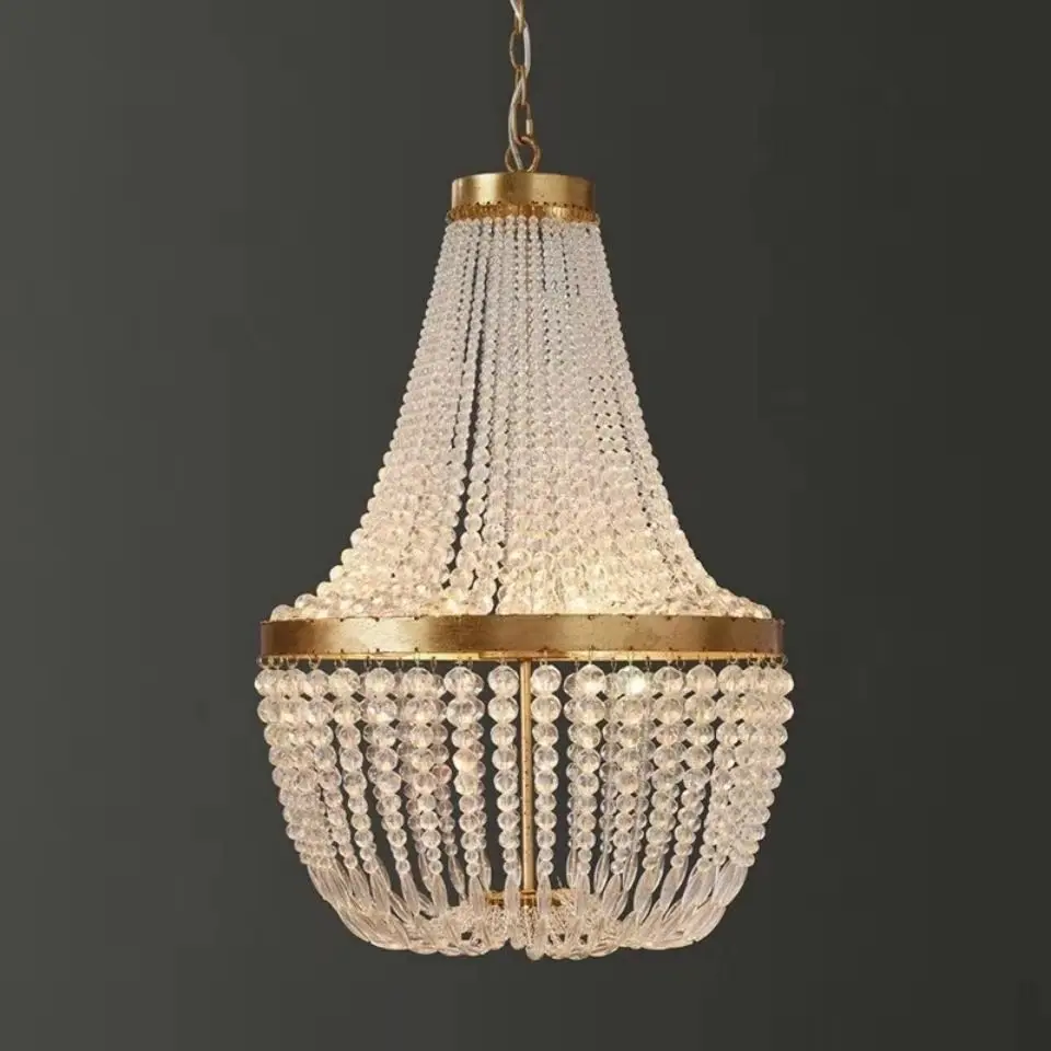 Wooden country retro old French court crystal chandelier living room dining room bedroom clothing store villa chandelier