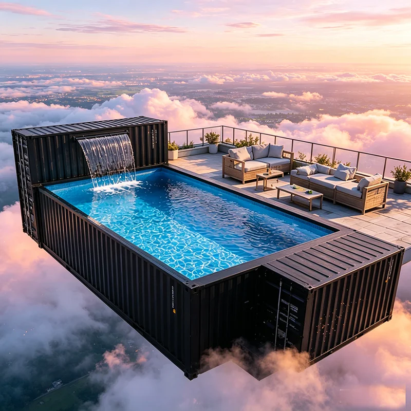 40ft Repurposed Sea Container Pool With Built-in Hot Tub Spa For Villa