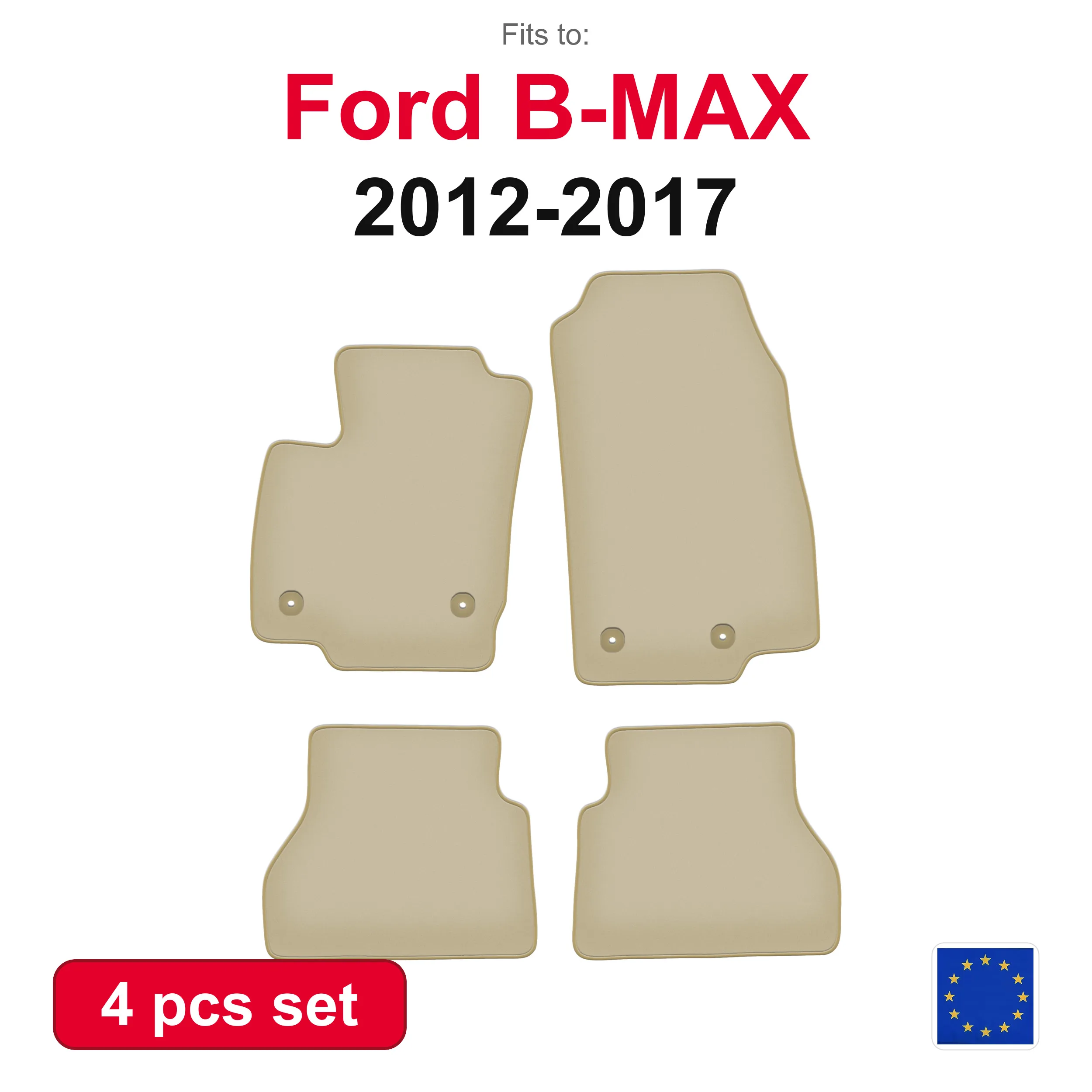 PREMIUM-Velours-Autofußmatten für Ford B-MAX Minivan (2012-2017) – beige, passgenau (4-teiliges Set)