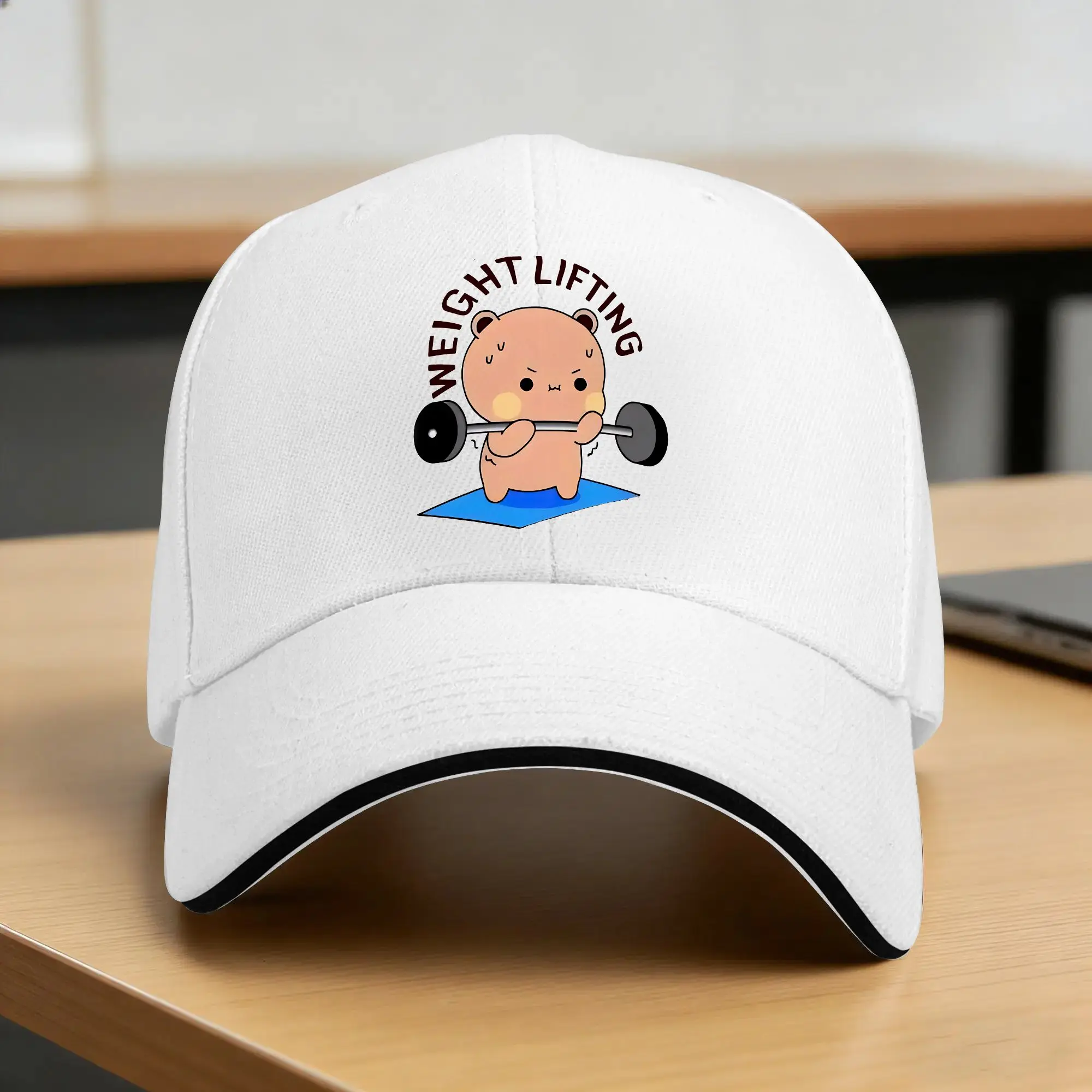 Adorable Weightlifting Dudu Bear Baseball Cap  Women Custom DIY Trucker Hat Spring Fashion Tennis Skate Snapback Cap