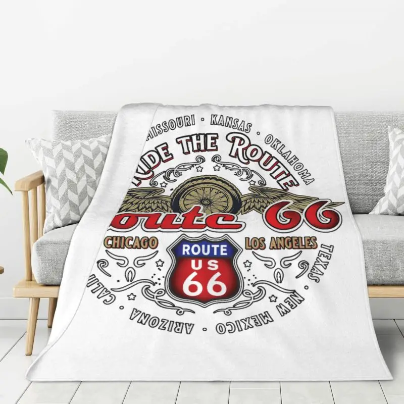 

Custom 3D Print Motorcycle Ride Route 66 Blankets Comfortable Flannel Winter US Numbered Highways Throw Blanket Home Bedroom