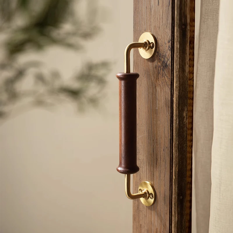 

Retro Light Luxury Solid Wood Door Handle Antique Style Brass Exposed Wardrobe Cabinet Sliding Door Walnut Furniture Hardware