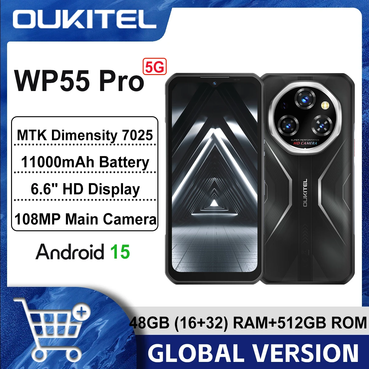 

Oukitel WP55 Pro 5G Rugged Smartphone 16GB+512GB 33W Android15 Mobile Phone 11000mAh 6.58" FHD+ 108MP Camera oukitel Cell Phone
