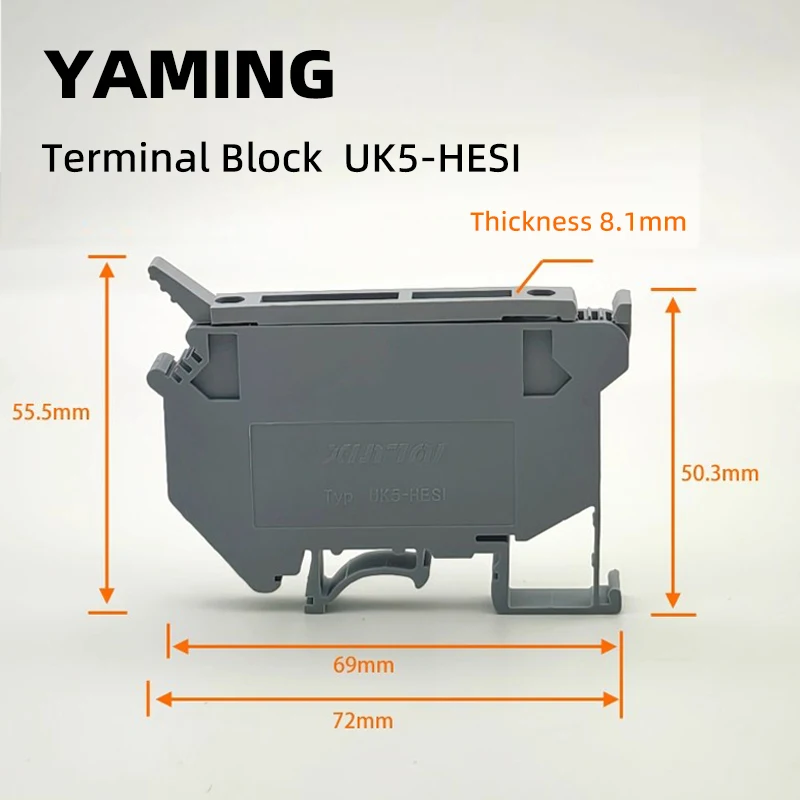 10PCS UK5-HESI UK5RD 4mm2 DIN Rail Screw Clamp Terminal Blocks Connector UK Series And R055 Ceramics Fuse Accessory