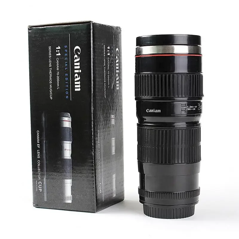 440ml Camera Lens Water Coffee Cup Creative Coffee Cup Stainless Steel Liner SLR Camera Lens Non-slip Insulation Cup