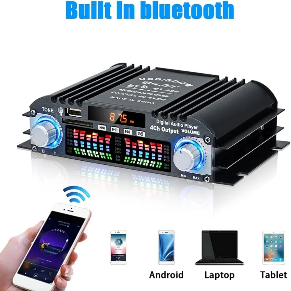 1600W max power HiFi sound amplifier 4 channel Digital Audio amplifier Bluetooth Karaoke player FM Radio support remote Control