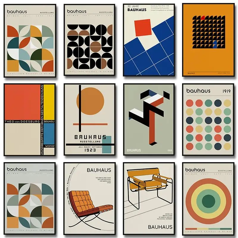 Impresión de póster minimalista Bauhaus, silla, puntos geométricos, exposición, pintura en lienzo, arte de pared moderno, decoración abstracta minimalista para habitación