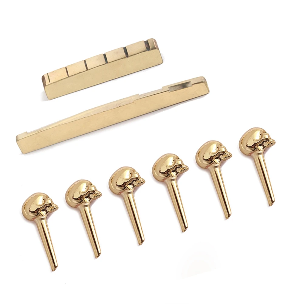 

Guitar Brass Bridge Nut Replacement Acoustic Saddle Pins Bass Parts Smooth Surface Long Lasting Tone Skull Set Guitar