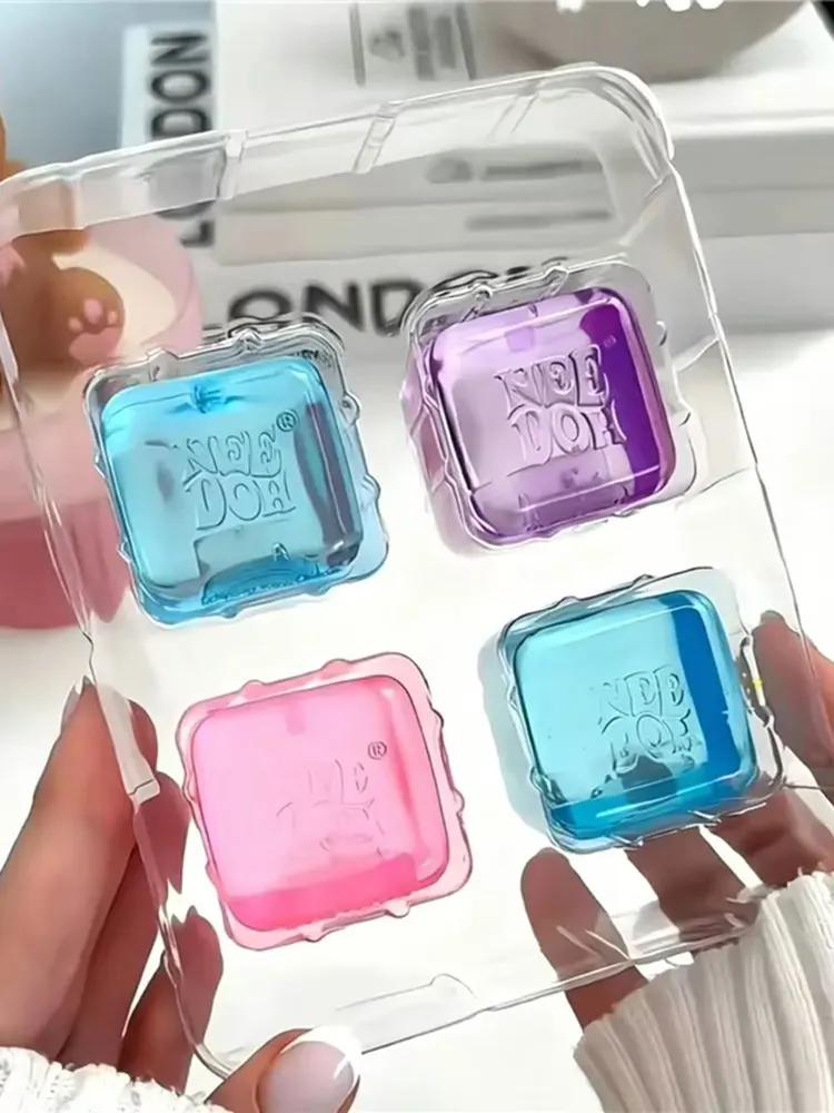 NEEDOH Mini 4 Pack Set Nice Cube Knead Stretch Fidget Toy Sensory Toy Fidget Toy Slow Rebound Anxiety Relief Gift Box Party Gift