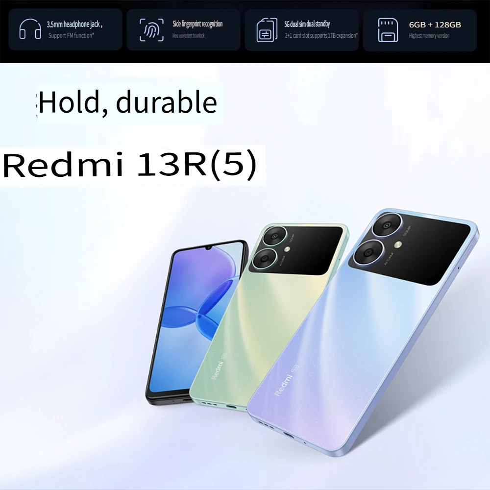 Redmi 13R 5G Smartphone 50MP Main Camera 1080P 30fps Recording 8GB+256GB Storage 5000mAh Battery Size 168.05x77.91x8.19mm