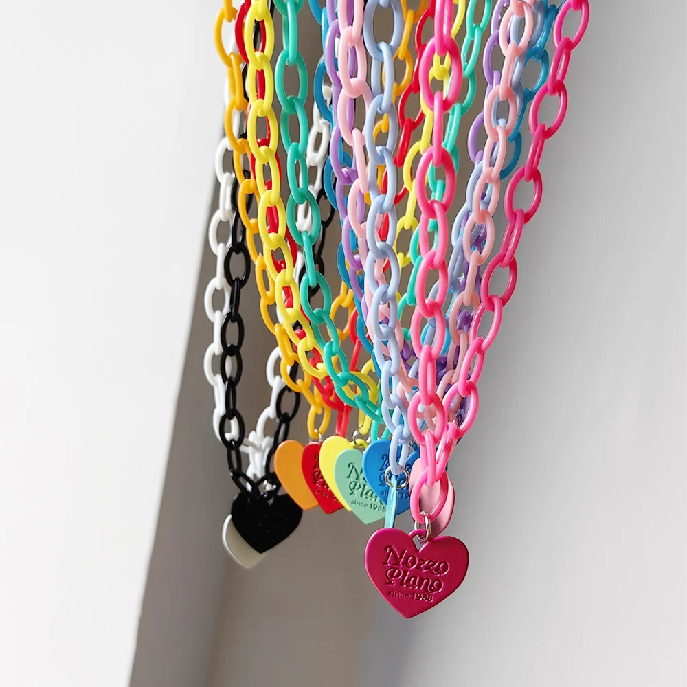 ZX Sweet Letter Heart Pendant Necklace for Women Candy Color Acrylic Chain Long Necklace Hip Hop Jewelry Wholesale Party Gifts