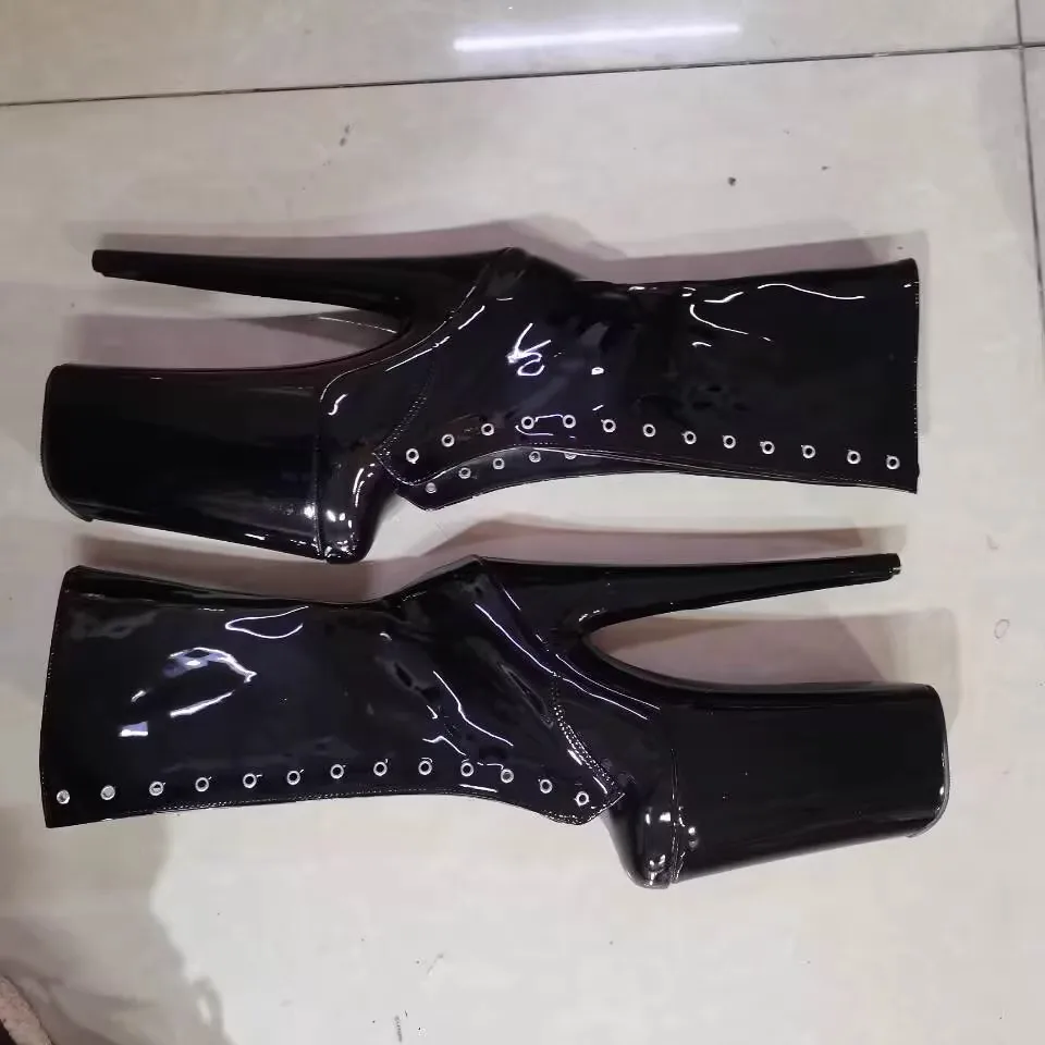 Sexy Fetish Stripper Shoes 23cm High Heels Thin Super Exotic Ankle Boots Platform Lace Up Pole Dance 10 Inches lighter boot alt