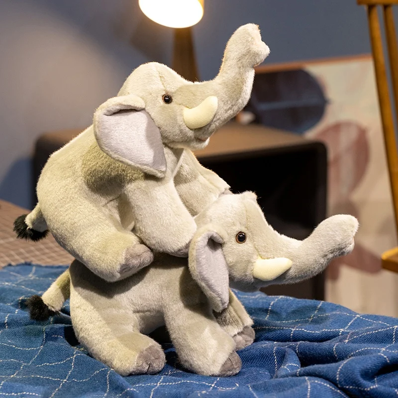 Elephant Plush Doll Realistic Gray Uplifted Trunk Soft Plush Seated Animal Home Decor Birthday Holiday Gift for Elephant Lovers