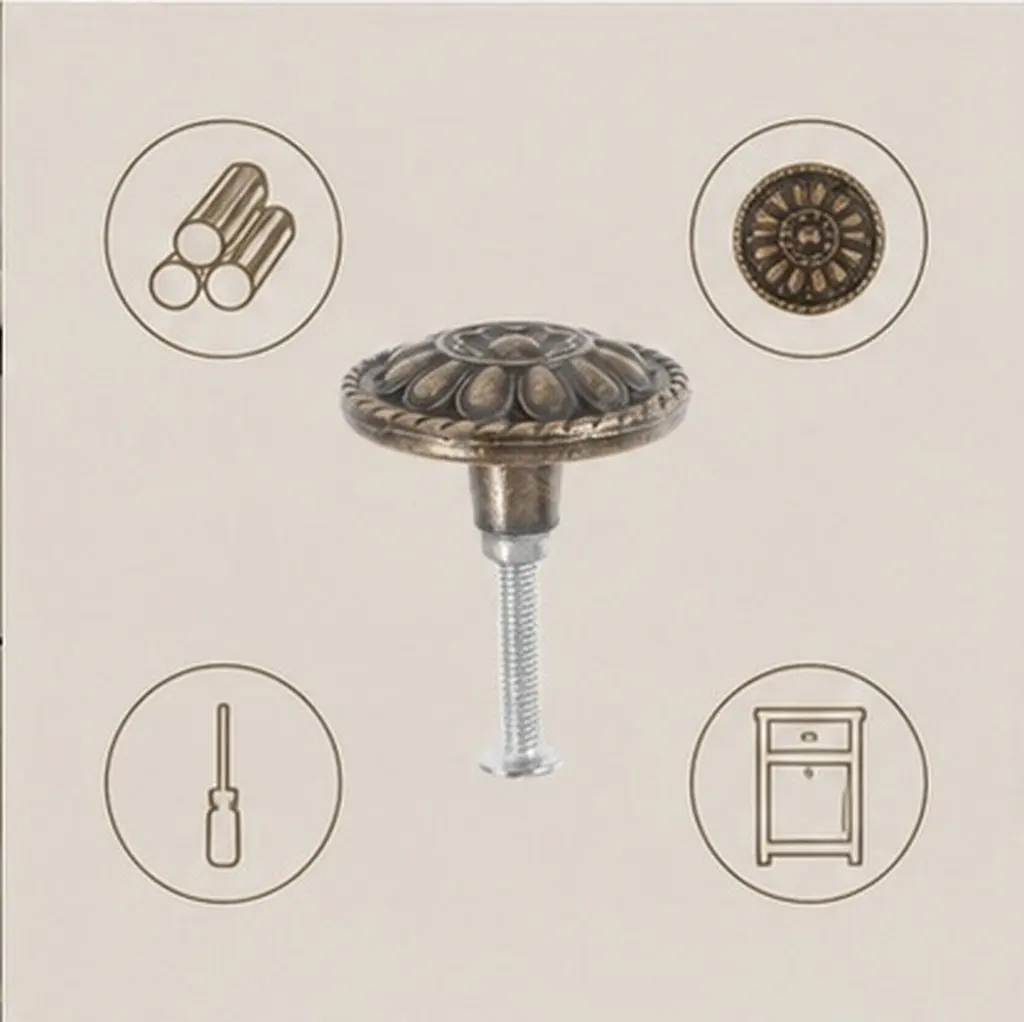 3Pcs Vintage Round Drawer Knobs Dresser Cabinet Handles Retro Decorative Pulls Easy Install Compact Size Beautiful Detail Craft