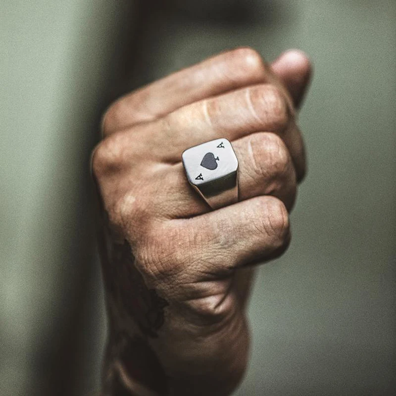 Poker Spades A Ring for Men Boys,Stainless Steel Stamp Ring Chunky Ring,Poker Enthusiast Jewelry Gifts