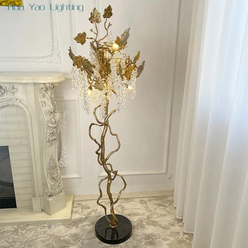 Simple American Light Luxury Solid Brass Grape Floor Lamp, Art Living Room Bedroom Ambient Light
