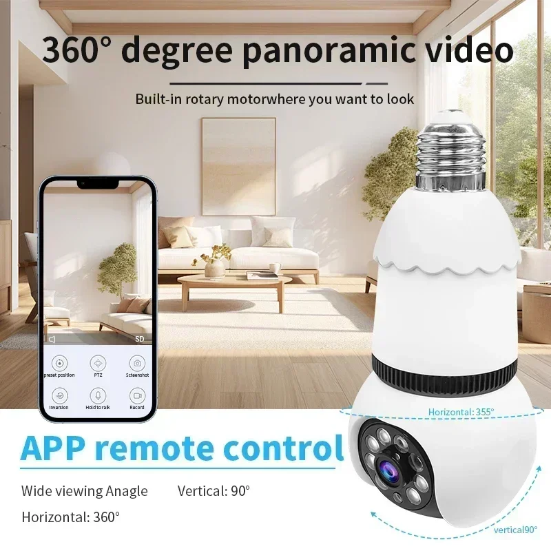 8MP E27 LED Bulb Camera WiFi Surveillance Cameras 2in1 Automatic Tracking Indoor Video 10X Zoom Color Night Vision Wireless Cam