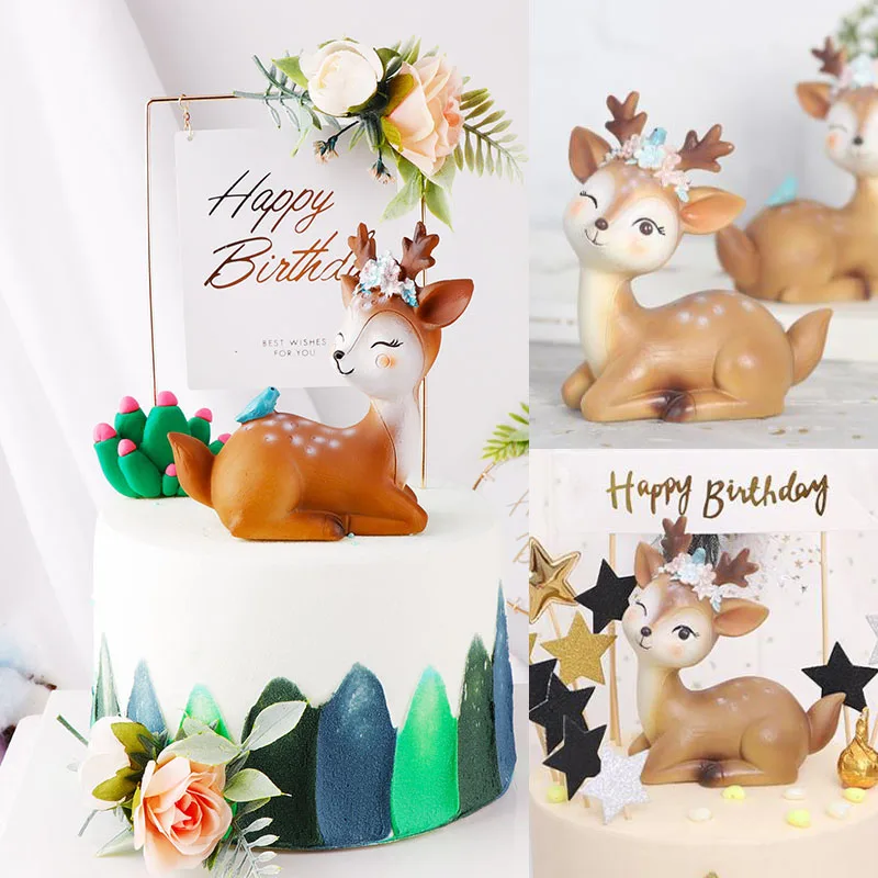 Śliczne 3D Sleeping Deer figurki zabawki Home Decor Ornament z żywicy ozdoba na wierzch tortu strona główna biura na biurko dekoracje urodziny