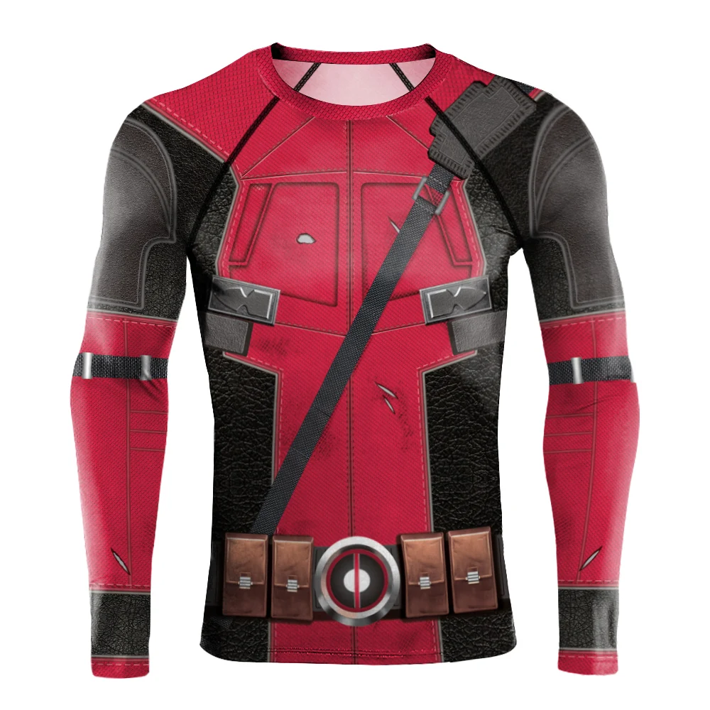 Deadpool chemise hommes Cosplay super-héros Costumes armure imprimé vêtements séchage rapide élastique Sport T-Shirt à manches longues hauts