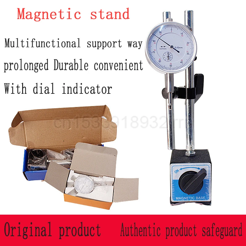 

1pcs Magnetic Meter Base Lever Magnetic Dial Gauge Holder For Dial Indicator Indicator Bracket Seat+Dial Gauge 0-10MM