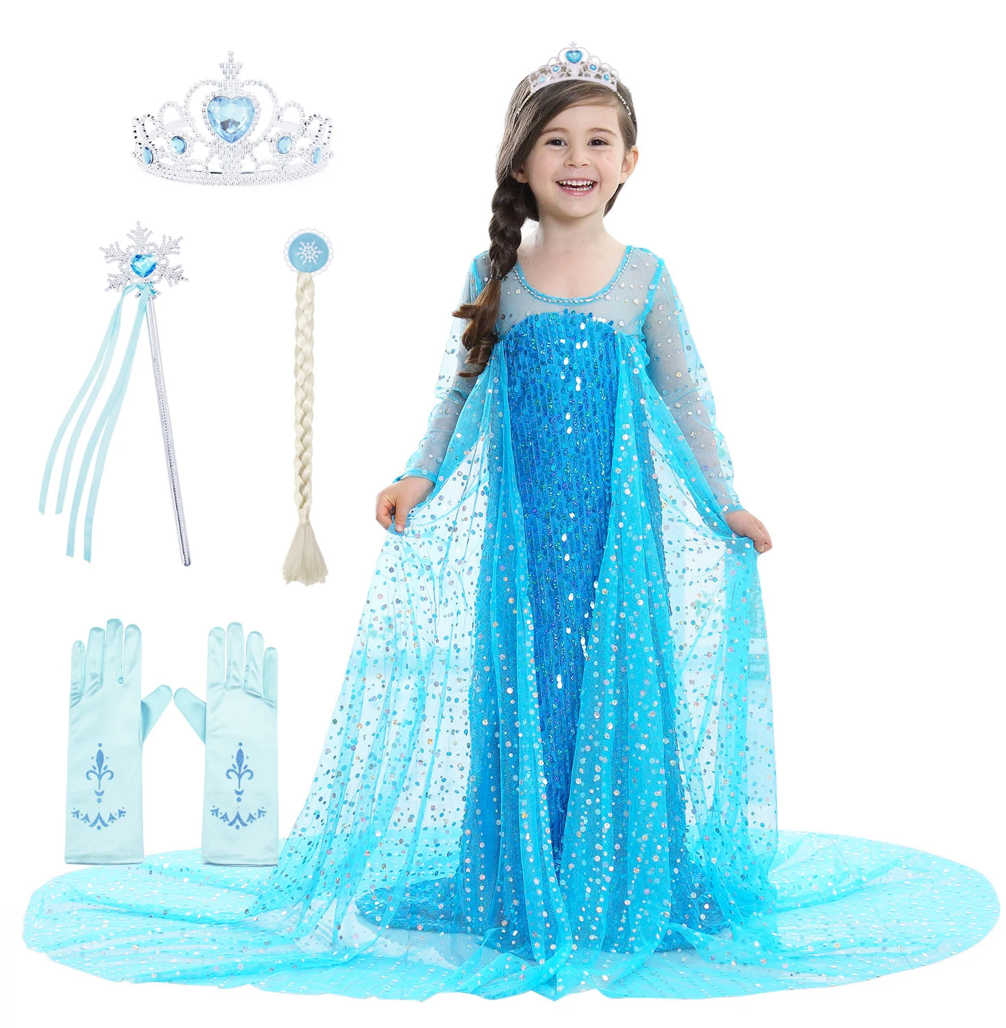 

Jurebecia Princess Dress for Elsa Costume Kids Princess Fancy Dress Up Birthday Party Dresses Sequin Dress Carnival Formal Dress