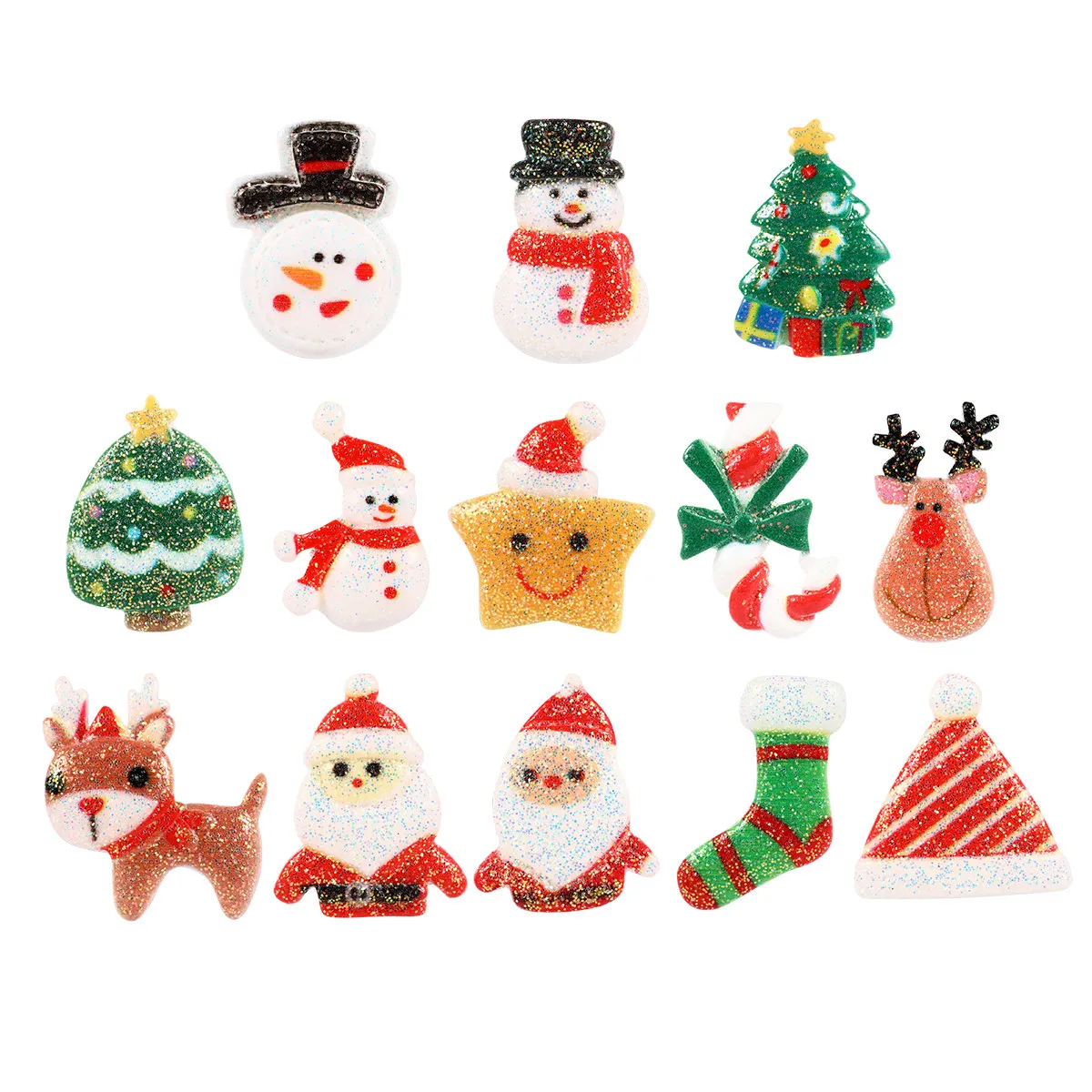 50Pcs Christmas Theme Resin Accessories Bright Smooth Lightweight DIY Craft Decorations for Mobile Case Hairpin Keychain