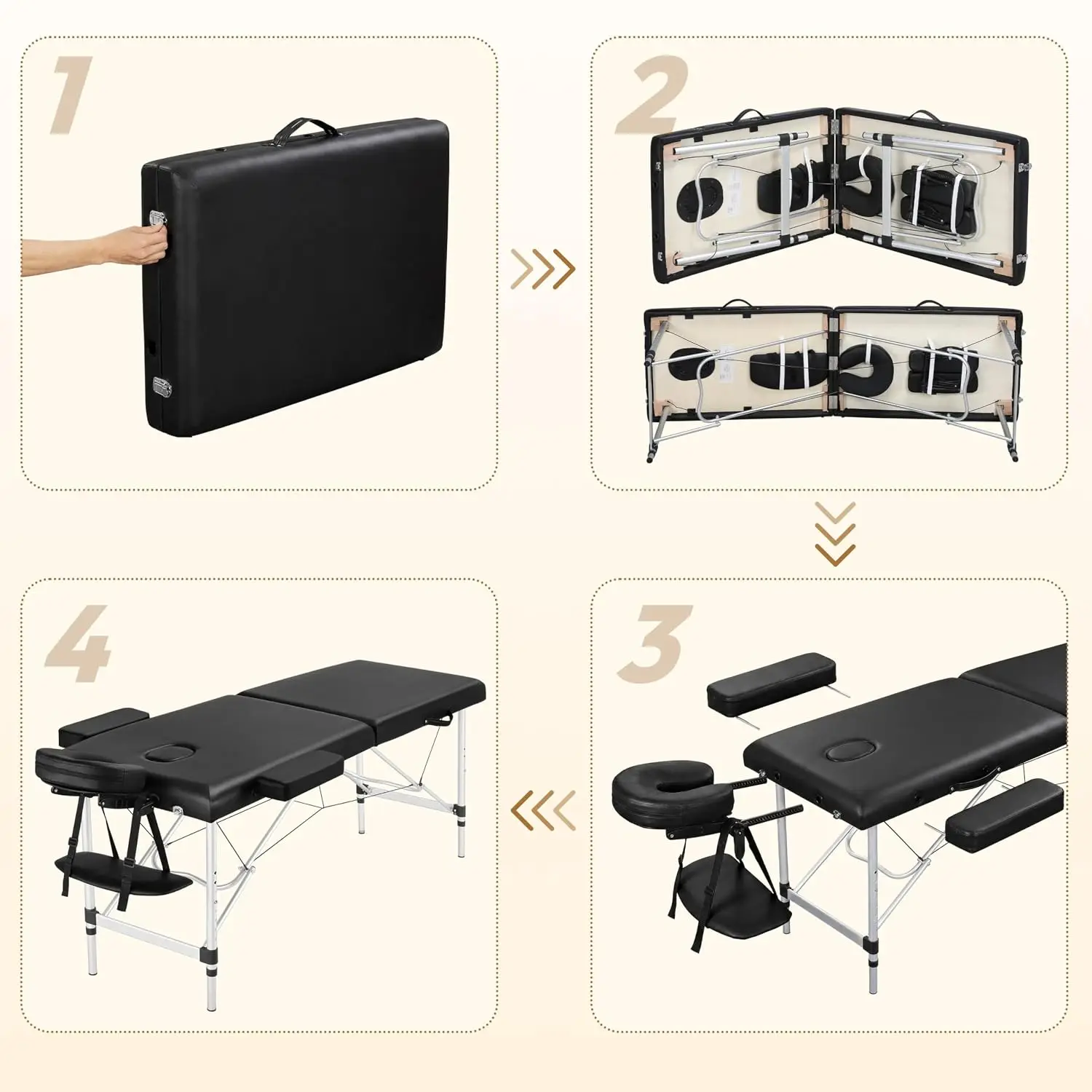 Portable Massage Table Foldable, Adjustable Salon Lash Bed, Black